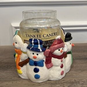 Yankee Candle Frosted Wreath Retired Candle with Holiday Snowmen Candle Holder
